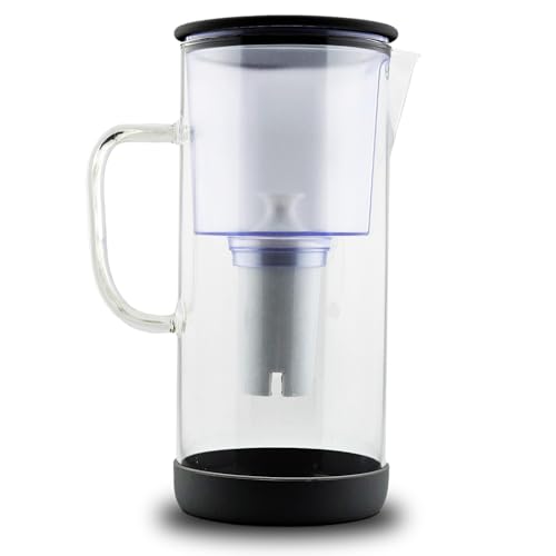 Vitev Black Glass Pitcher with Mineral pH Filter - Fridge Friendly & Durable
