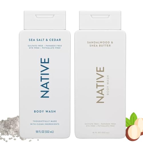 Natural Body Wash Pack - Sandalwood & Shea Butter, Sea Salt & Cedar - Sulfate & Paraben-Free - 18oz Each