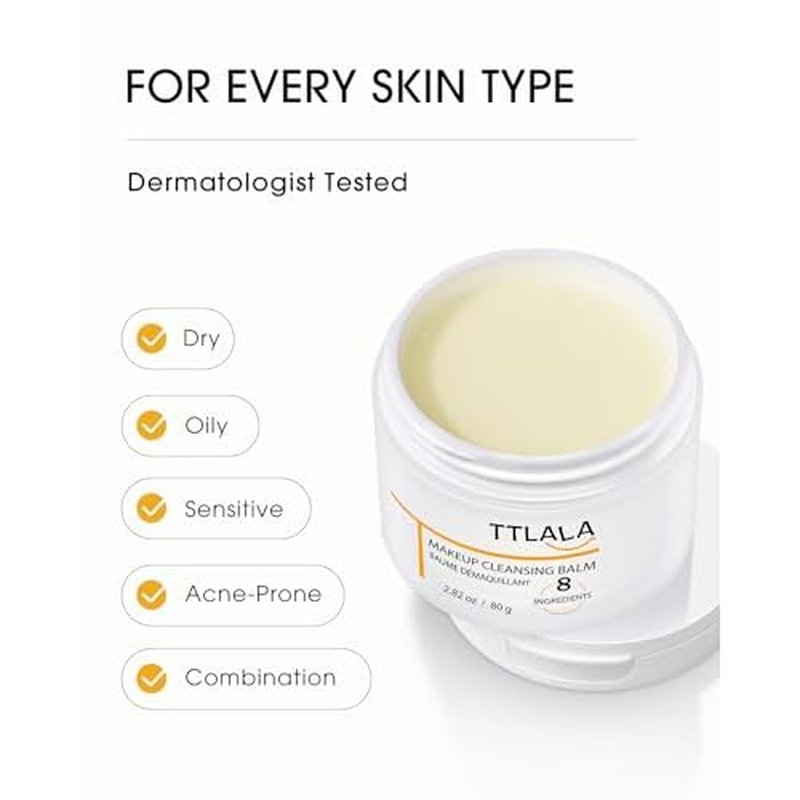 Cleansing Balm, Only 8 Ingredients Makeup Remover Balm, Waterproof Eye Make Up Remover with Vitamin E, Gentle and Nourishing, Skin-friendly and Suitable for All Skin Types 2.82 oz