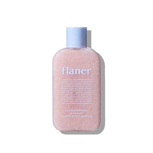 FLANER Snowberry Sorbet Glow Body Scrub ? Gentle Exfoliating Scrub, Brightening & Hydrating Formula with 9,800ppm of White Strawberry Water and Niacinamide, Korean Body Wash for Silky Soft Skin