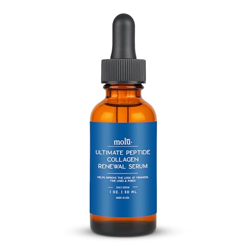 Molu Ultimate Peptide Collagen Renewal Serum - Transform aging skin, even tone, and improve appearance of lines and pores - with Copper Peptides, Niacinamide, and Pterostilbene - 1 oz.