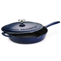 12-Inch Enameled Cast Iron Skillet with Lid - Blue, Durable Nonstick Surface