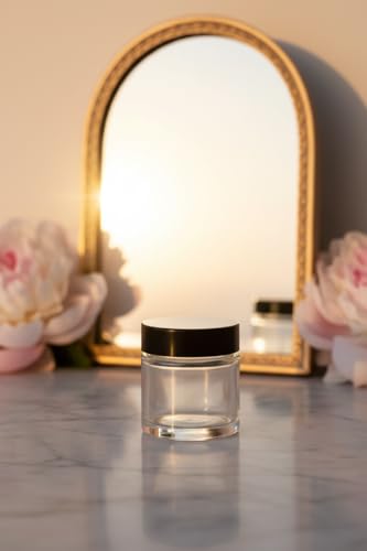 JUVITUS 1.7oz Glass Storage Jars with Black Lids - Airtight, Leak & Smell Proof (12 Pack)