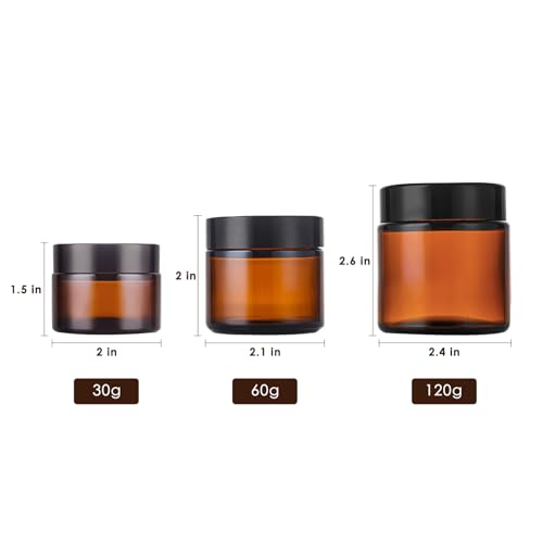 1 Oz Amber Glass Jars with Lids & Liners – 12 Pack Cosmetic Container Set