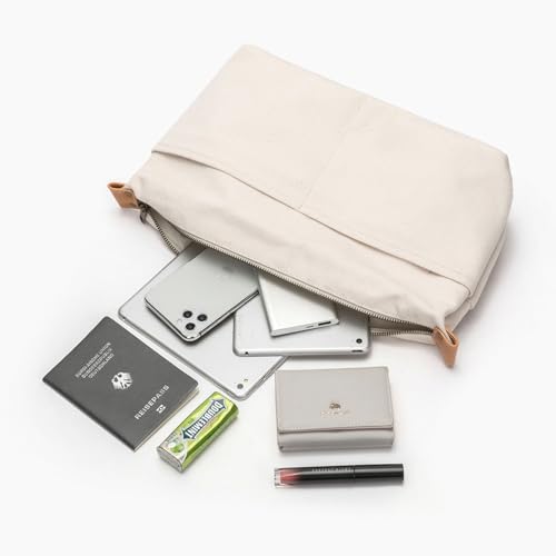 Large Beige Cotton Canvas Makeup & Travel Organizer Bag with Compartments