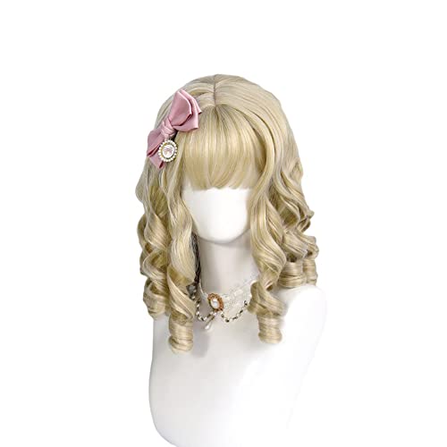 Women's Vintage Pearl Wig with Curls - Beige Gold Lolita Cosplay Hair