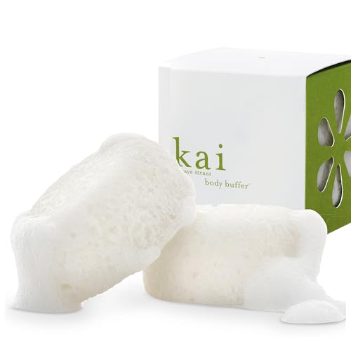 kai Body Buffer ? 2 Count exfoliating Bath sponges with Built-in Cleanser, Gardenia Scent, Vegan & Cruelty-Free | Gently exfoliates & cleanses | Made in The USA