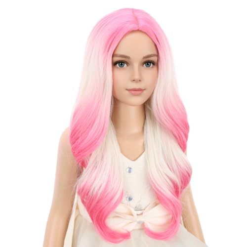 PATTNIUM Long Curly Wavy Kids Wig Blonde to Pink, Heat-Resistant Synthetic Hair