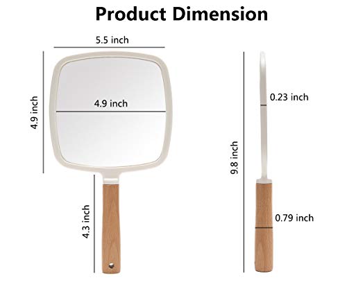 Small Square Wooden Handle Hand Held Mirror for Makeup & Shaving - Pack of 3 - White + Variation 9.8x5.5 Inches