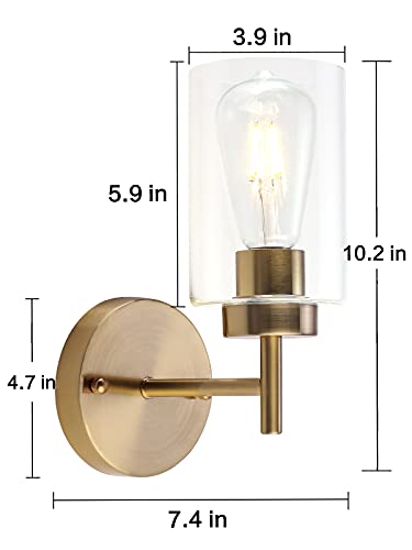 Brass Wall Sconces Set of Two - Modern Gold Bathroom Light Fixtures - Brass 2 Pack