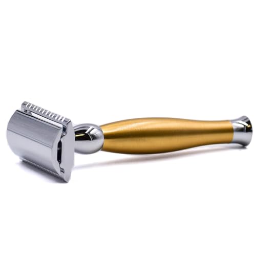 Parker 48R Heavyweight 3-Piece Double Edge Razor ? Matte Gold Finish with 5 Premium Platinum Double Edge Razor Blades - Delivers a Barber Shop Quality Shave