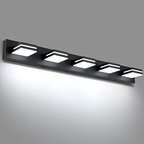 LED Bathroom Vanity Light Fixtures - 5-Light, 40-Inch Black & White Modern Wall Lighting