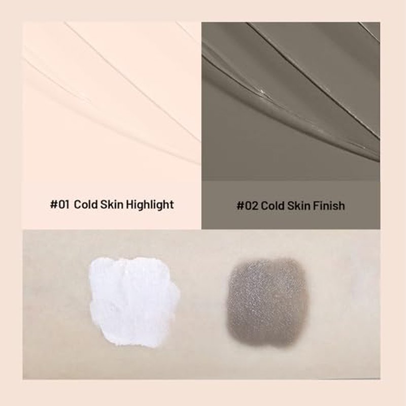 2 Pcs Cool Toned Grey Liquid Contour and Highlighter Stick, Cold Gray Cream Bronzer Blendable & Smooth Matte Finish, Long Lasting Face Shaping Contour Illuminator Brightening Makeup