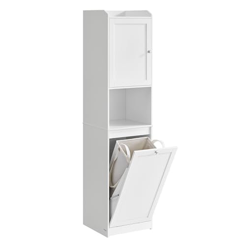 VASAGLE Tall Storage Cabinet with Removable Laundry Basket - Cloud White 15.8"L x 15.8"W x 66.9"H