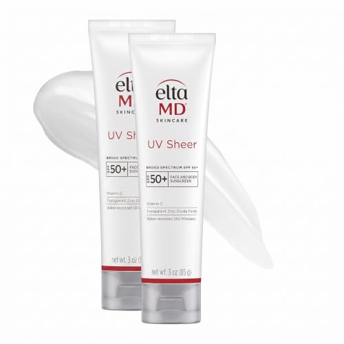 EltaMD UV Sheer SPF 50+ Sunscreen - 3 oz Tube Pack of 2, Oil-Free, No White Cast