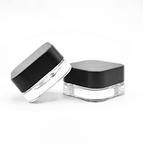 CannaAroma 60 Pack Black-Lid 7ml Dual-Compartment Square Glass Jars for Concentrates