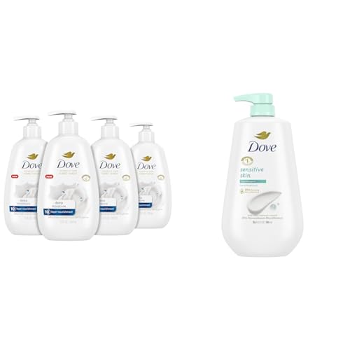 Dove Advanced Care Hand Wash Deep Moisture 4 Count for Soft, Smooth Skin & Body Wash with Pump Sensitive Skin Hypoallergenic, Paraben-Free, Sulfate-Free, Cruelty-Free
