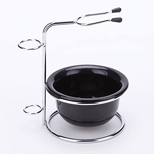 luzen Stainless Steel Shaving Bowl and Brush Stand, Professional 2 in 1 Shaving Stand Bowl Shaving Razor Brush Holder Grooming Tool Shaving Kit for Men