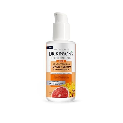 Dickinson's Original Witch Hazel Brightening Toner + Serum with Grapefruit | 100% Natural Distilled Witch Hazel | Alcohol-Free | Gently Exfoliates & Tones Skin | Refines Pores| 4 Fl Oz