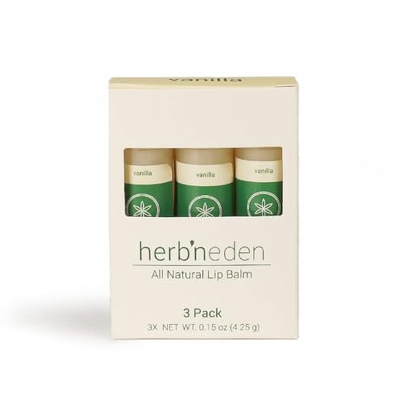 Herb¡¯N Eden Vanilla Lip Balm Pack of 3 | Moisturizing and Soothing for Dry, Chapped Lips | 100% Natural Ingredients | Essential Oils