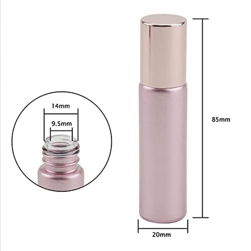 8PCS 10ml Rose Gold Frosted Glass Essential Oil Roller Bottles Leak Proof Glass Bottle with Stainless Steel Balls and Anodized Aluminum Screw Cap for Perfume & Aromatherapy Oils