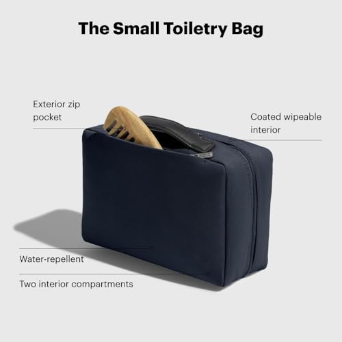 Away Small Toiletry Bag, Travel Essentials Organizer with Mesh and Clear Pockets, Waterproof, Easy to Clean, Compact Travel Pouch, Jet Black