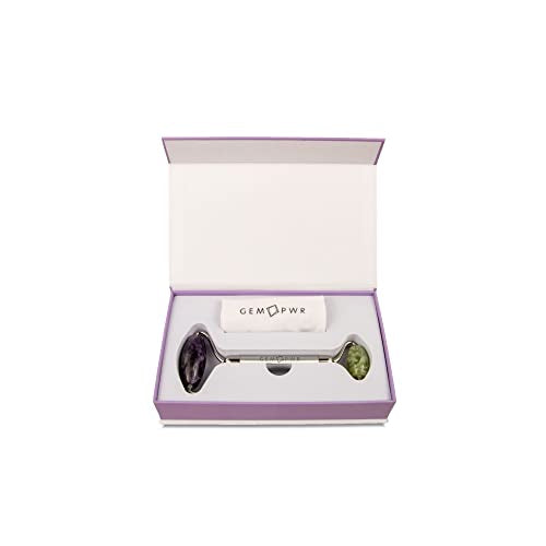 Amethyst + Jade Roller for Face and Neck Massage - Dual Gemstones, Travel Bag