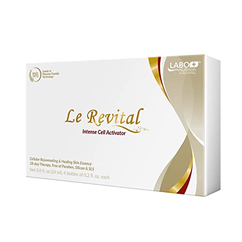LABO Nutrition Le Revital Concentrated Nano Placenta Extract Serum Essence from Japan ? Hydrating, Glowy, Moisturizing for Face Wrinkles, Dull Skin, Tone, Soothing & Skin Barrier Strength | 4 Vials