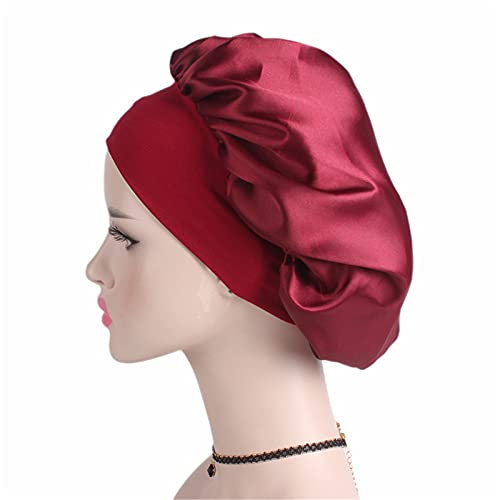 Qhome Luxury Wide Band Satin Bonnet Cap Comfortable Night Sleep Hat Hair Loss Cap