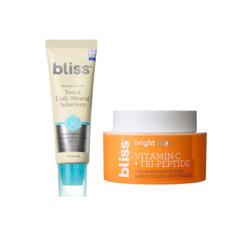 Bliss Tinted Mineral Sunscreen SPF 30 & Vitamin C Moisturizer Bundle - Block Star Lightweight Face Sunscreen + Bright Idea Glow-Boosting Moisturizer with Vitamin C & Tri-Peptides