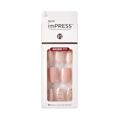 KISS imPRESS No Glue Mani Press On Nails, Design, 'Just a Dream', Pink, Short Size, Squoval Shape, Includes 30 Nails, Prep Pad, Instructions Sheet, 1 Manicure Stick, 1 Mini File