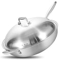 14.5 Inch Stainless Steel Stir-Fry Wok Pan with Steel Lid - Energy Saving, Durable
