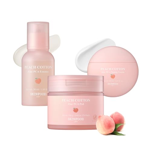 SKINFOOD Peach Matte & Pore Control Triple Set ? Oil-Control Essence, Tone-Up Cream & Zinc-PCA Peach Pads for Mattified, Hydrated, and Refreshed Skin