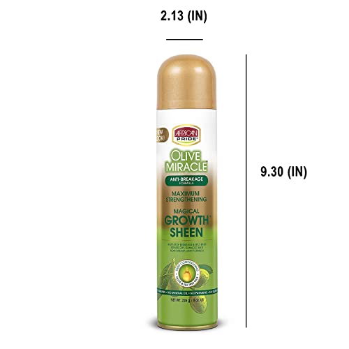 African Pride Olive Miracle Magical Growth Sheen Hair Spray ? Enriched with Olive & Tea Tree Oil for Natural Beauty, Moisture & Shine, 8oz