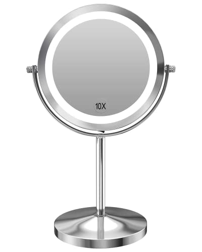 7 Inch Lighted Makeup Mirror with 10x Magnification & 360° Swivel - Chrome Variation