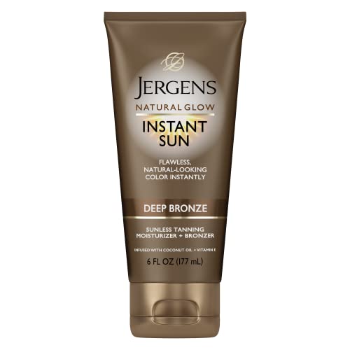 Jergens Natural Glow Instant Sun Sunless Tanning Moisturizer & Natural Glow Self Tanner Face Moisturizer, SPF 20 Facial Sunscreen, Medium to Deep Skin Tone, Sunless Tanning, Oil Free