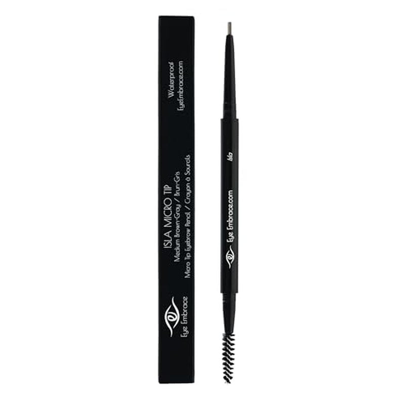 Eye Embrace Isla Micro Tip Pen: Medium Brown-Gray Ultra-Fine Eyebrow Pencil Waterproof, Double-Ended Automatic Micro-Tip & Spoolie Brush, Cruelty-Free