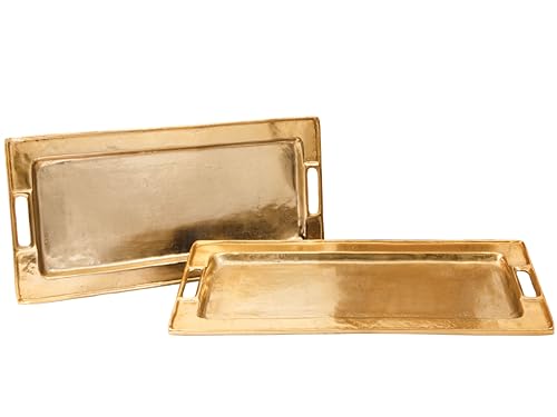 Beaufort Rectangular Gold Bar Tray Set of 2 - Elegant Decorative Home Accent