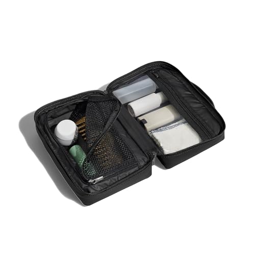 Away Small Toiletry Bag, Travel Essentials Organizer with Mesh and Clear Pockets, Waterproof, Easy to Clean, Compact Travel Pouch, Jet Black