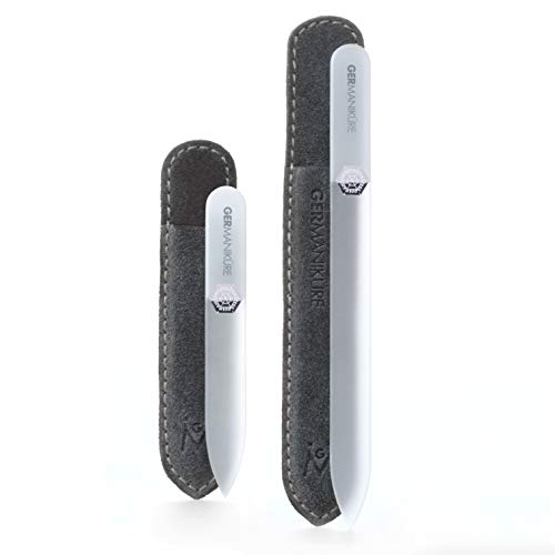GERMANIKURE Glass Nail File Set, 2 Pc Grey Duo, with Suede Cases