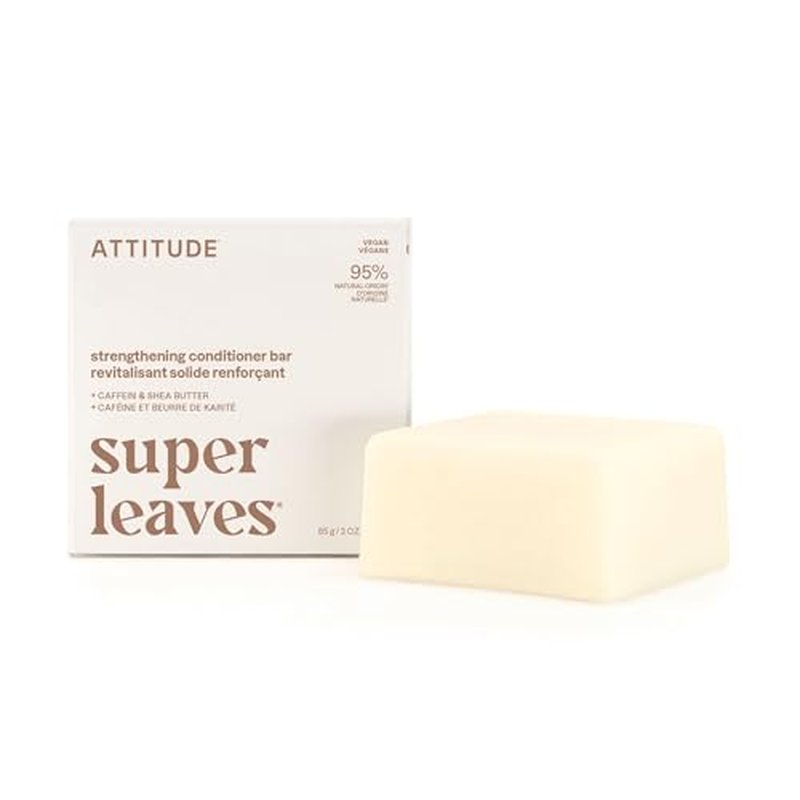 ATTITUDE Strengthening Conditioner Bar, Natural Origin, for Hair Repair & Breakage, Caffeine & Shea Butter, Clean Ingredients, Vegan, Sandalwood & Cedar Scent, 3 Oz