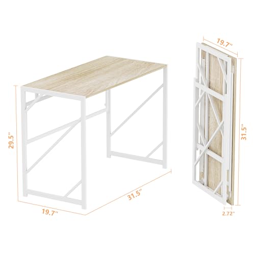 Elephance 31.5 Inch Folding Computer Desk No Assembly Beige Portable Workspace