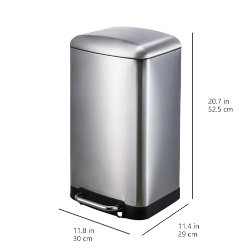 Amazon Basics Wide 5.3 Gallon Small Trash Can with Soft-Close Pedal, Removable Inner Bin, Nickel