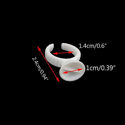 yueton 100Pcs 2 Slot Disposable Plastic Nail Art Tattoo Glue Pallet Holder Eyelash Extension Rings Adhesive Pigment Holders Finger Hand Beauty Tools