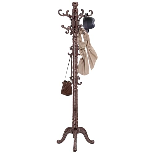Vintage Wooden Coat Rack with 14 Hooks - Triangle Base, Freestanding