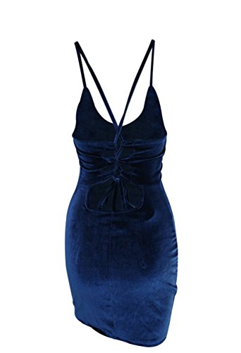 X-Small Women Velvet Club Dress Sleeveless Backless Mini Bodycon Navy Blue