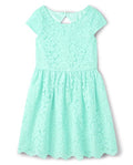 Children's Place Girls' Short Sleeve Dressy Dress Mellow Aqua Lace 10