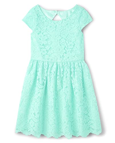 Children's Place Girls' Short Sleeve Dressy Dress Mellow Aqua Lace 10