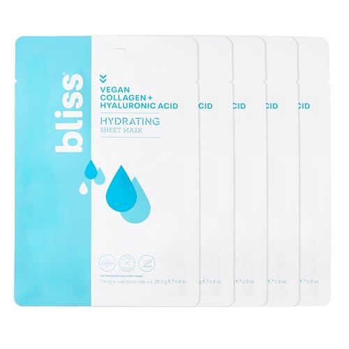 Hyaluronic Acid & Collagen Hydrating Sheet Mask - 5 Pack, Biodegradable & Vegan