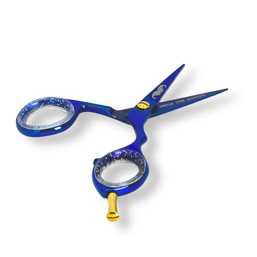 Rounded-Tip Trimming Scissors for Men ? Stainless Steel High Carbon Beard, Mustache, and Ear Hair Grooming Scissor (Blue (Pointy-Tip))